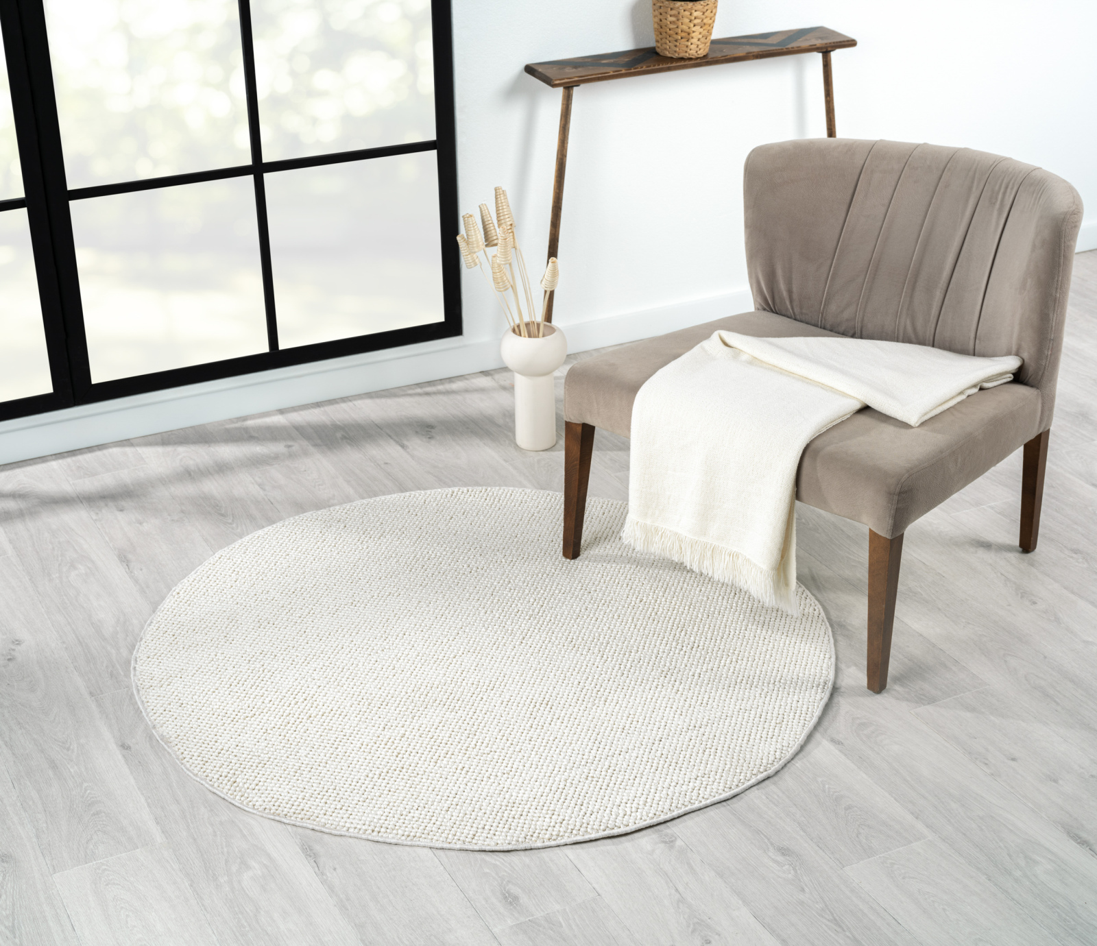 Kurzflorteppich AVA - beige - Ø 120 cm