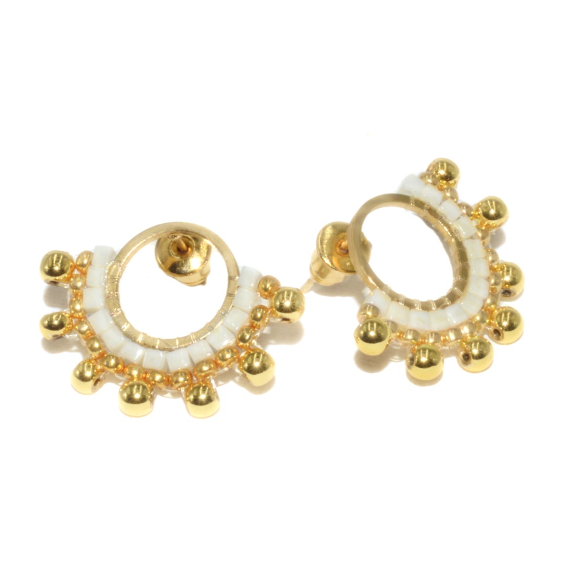Boucles d'oreilles puces perles tisssées mains miyuki/hématite -Doré à l'or fin