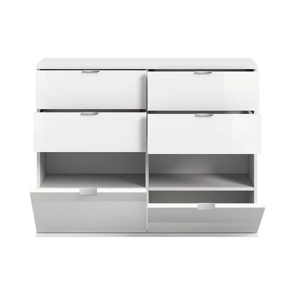 Hioshop ProjektX schoenenkast 4 laden 2 klepdeuren wit hoogglans