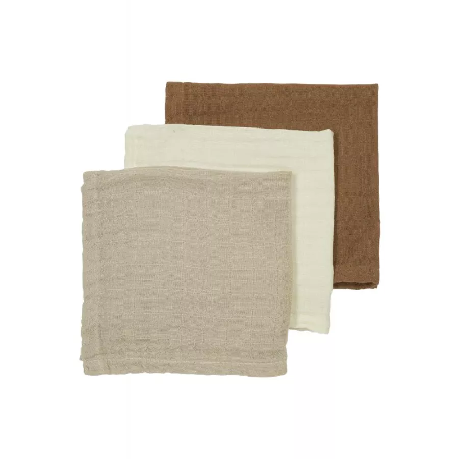 MEYCO Musselin Spucktücher 3er-Pack Uni OffwhiteSandToffee