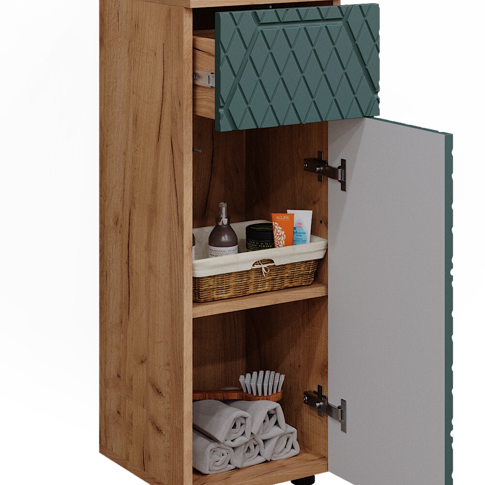 Vicco Midischrank Irma Eiche Grün 30 x 81 cm 1 Schublade 2 Fächer Badezimmer