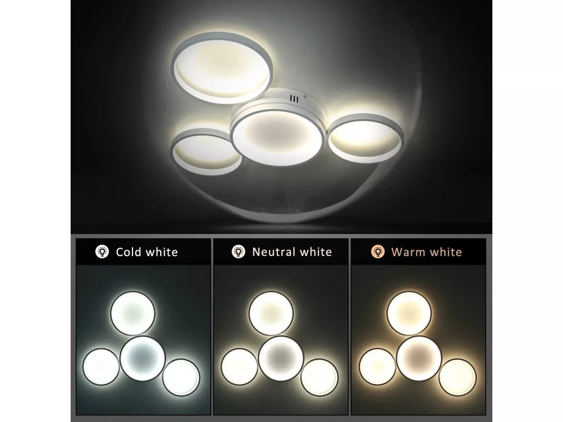 NETTLIFE Plafonnier LED plafonnier avec télécommande dimmable 52W moderne avec 4 anneaux métalliques