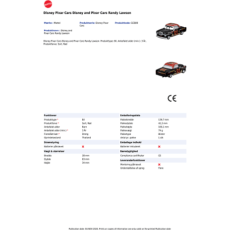 Disney Pixar Cars 3, 1 stk. legetøjsbil