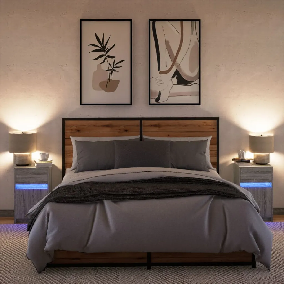 VIDAXL Armoires de Chevet avec LED - Sonoma gris