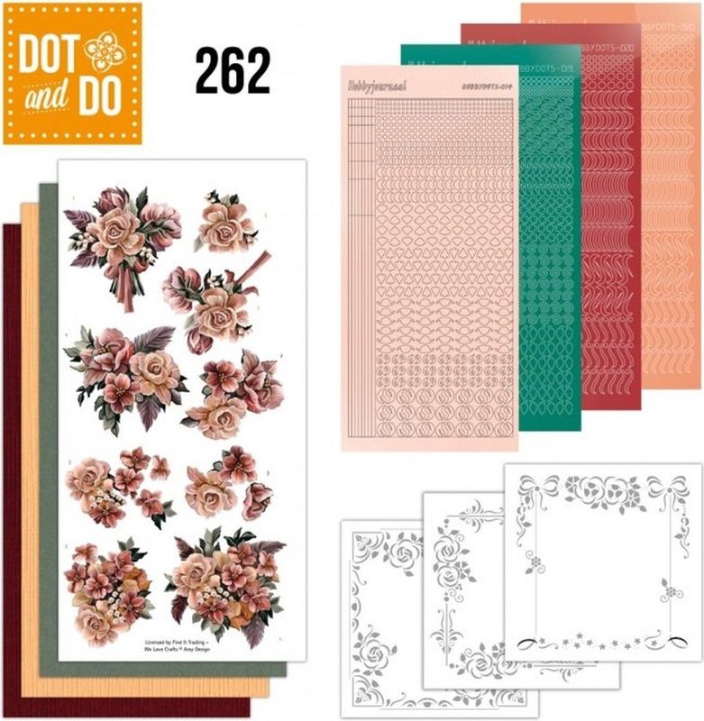 Hobbydotsset - Pink Roses - 3D Afbeeldingen - 4 Stickervellen - 3 Kaarten