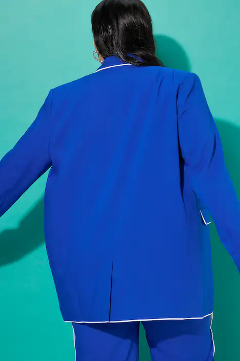 Blazer, Oversize Shape, Piping, kobaltblau