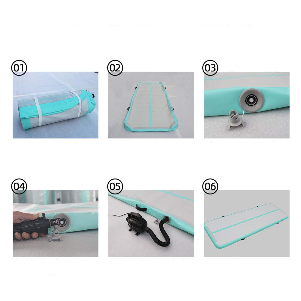 (300x100cm) Aufblasbare Fitness Yogamatte Gymnastik Matte Workout Übungsmatte mit elektrischer Luftpumpe - Grau / Türkis