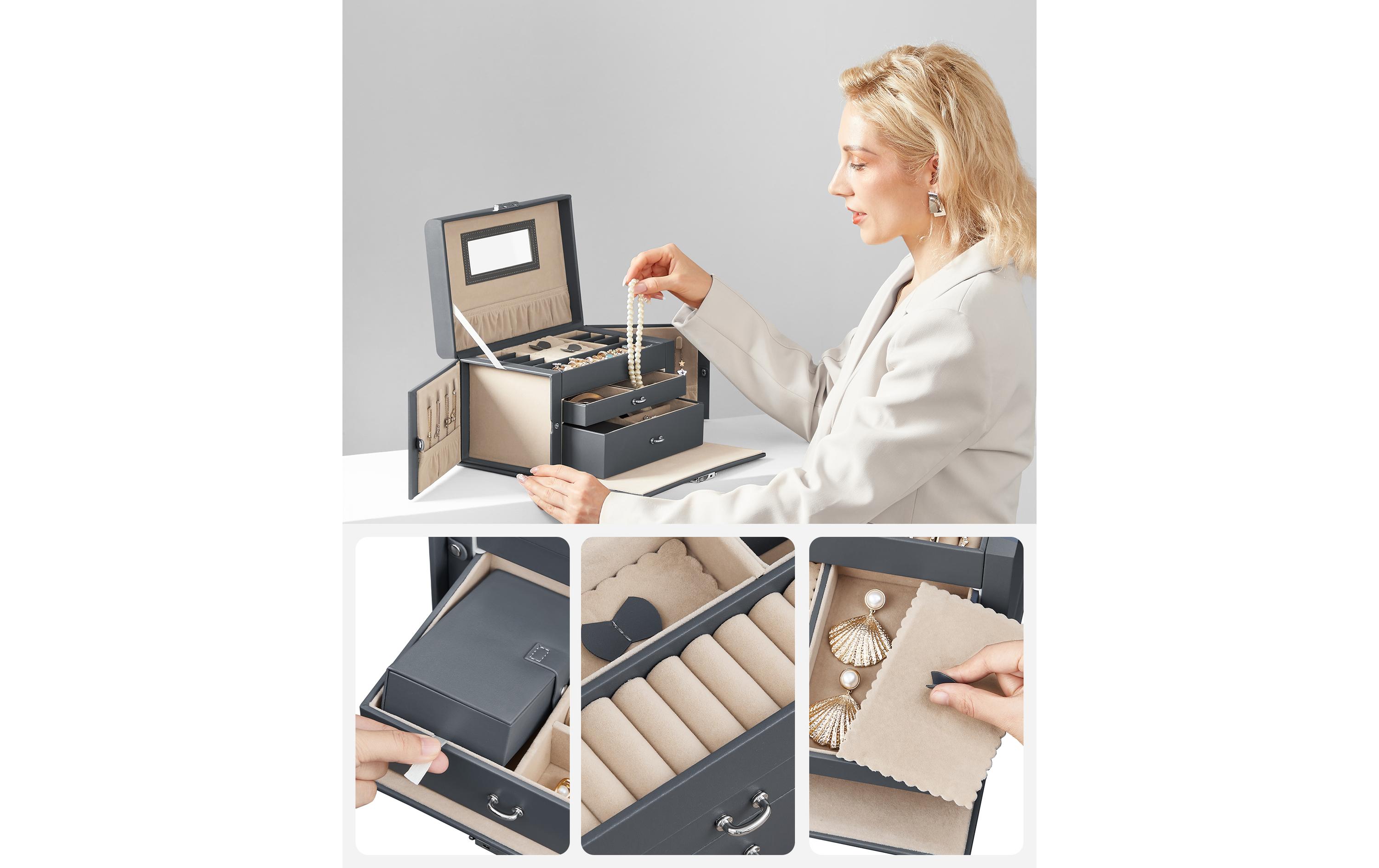 Schmuckschatulle mit Reisebox, GrauSchmuckkasten