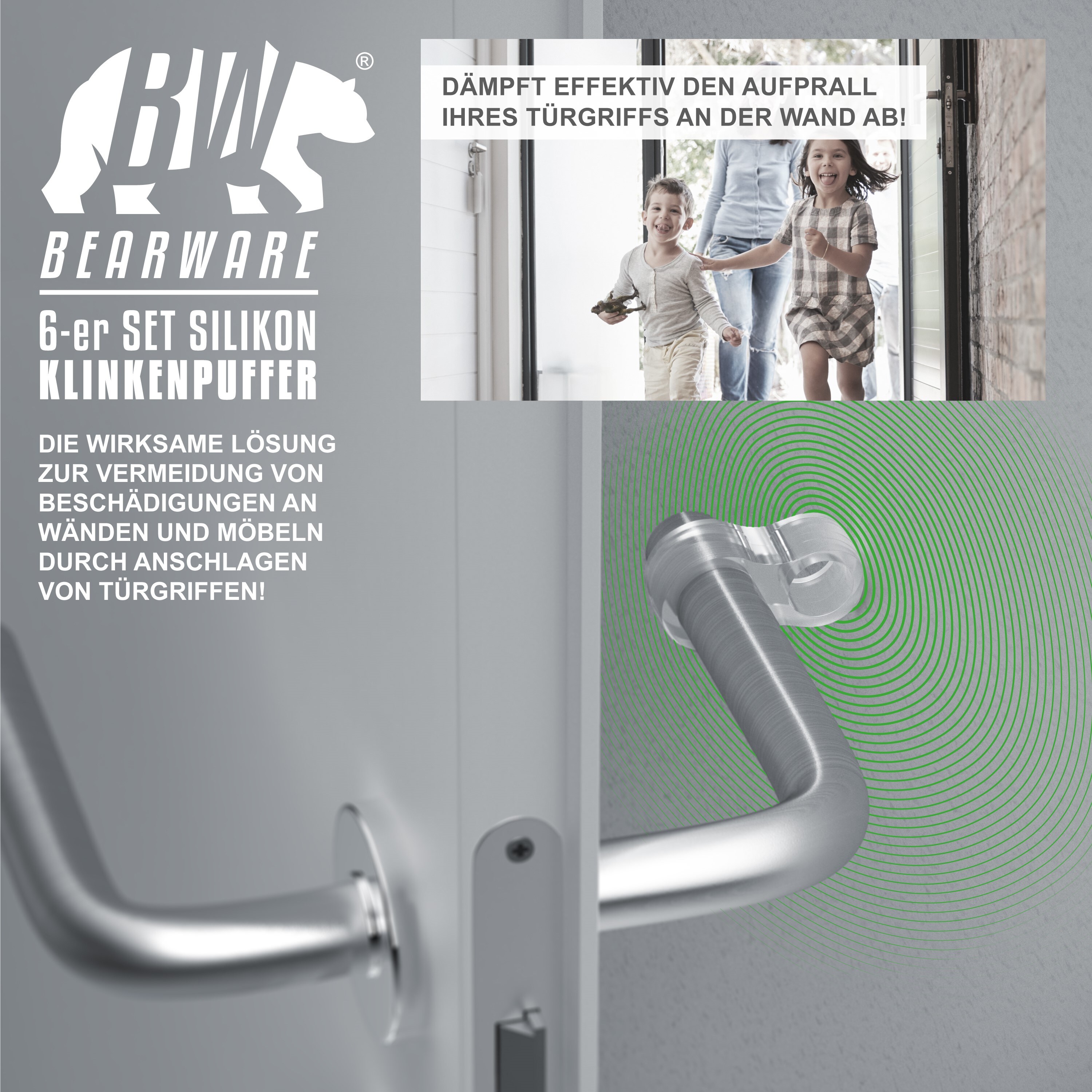 BEARWARE Türklinkenpuffer Twin 6er Set Türgriffpuffer, Türstopper, Stoßfänger 25 x 45 mm