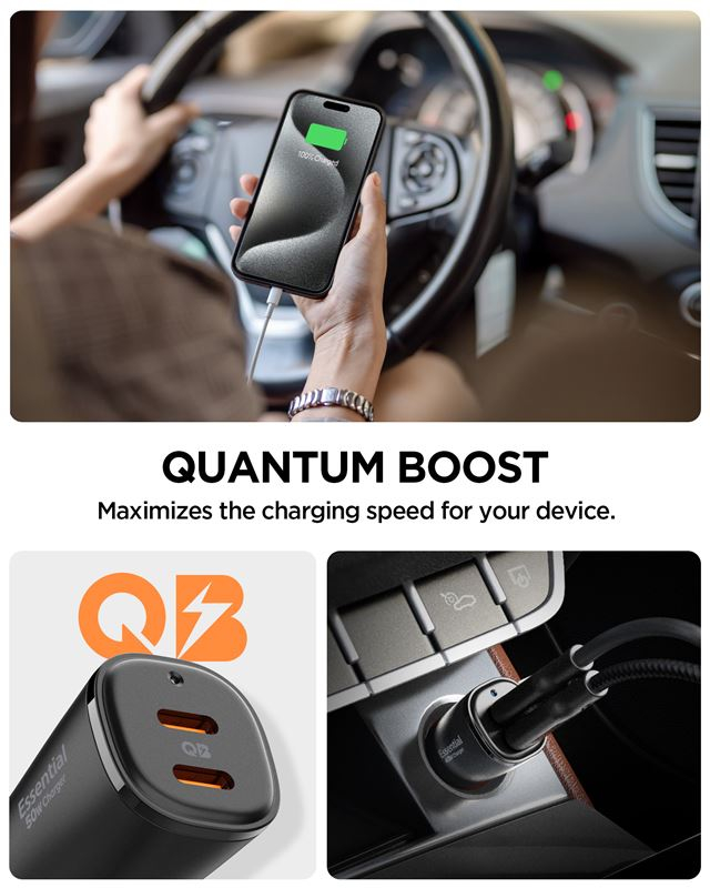 (50W) Dual USB C Essential Auto KFZ Ladegerät Schnellladegerät für Zigarettenanzünder Power Delivery (ACP08523) - Schwarz
