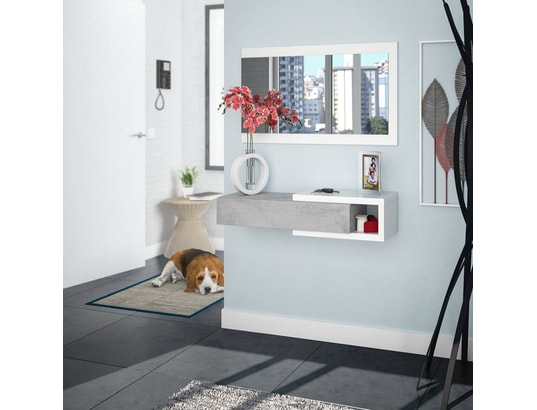PEGANE - Meuble d'entrée réversible avec miroir et 1 tiroir.