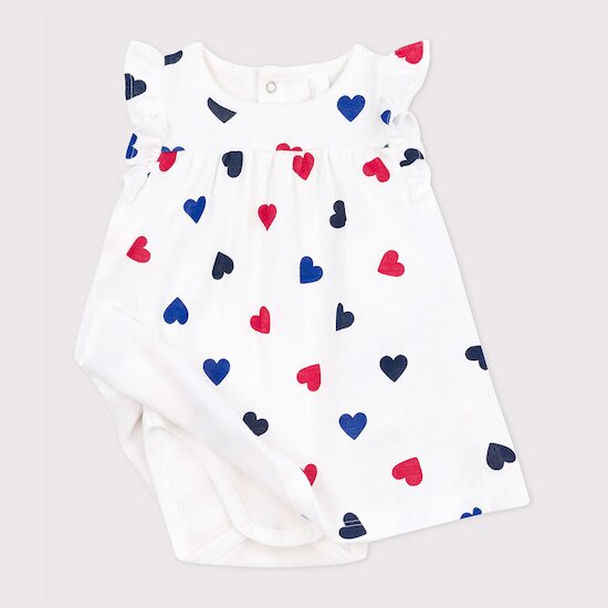 Robe en coton à manches courtes et body intégré tricoeur   de               Petit Bateau
