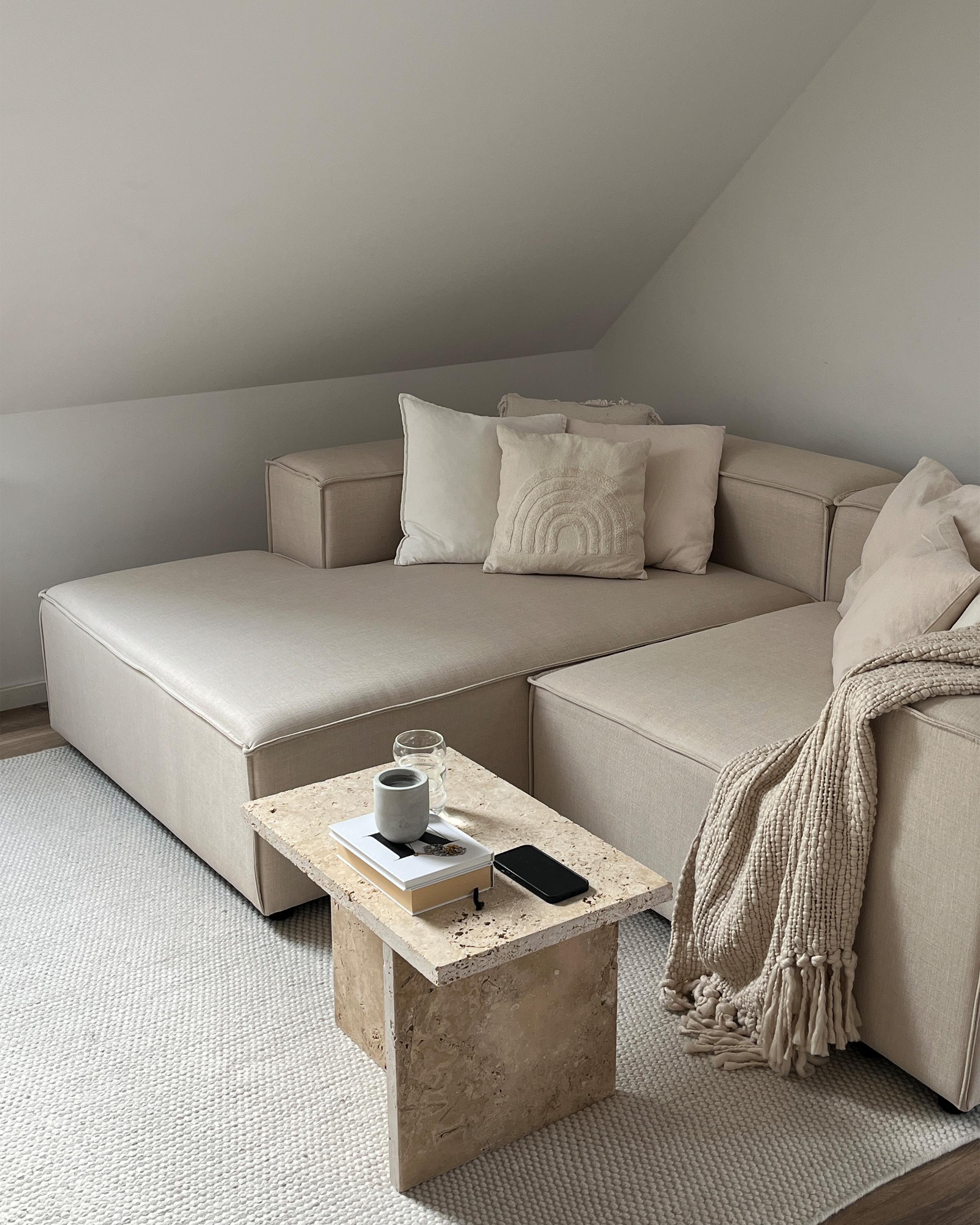 Modulaire hoekbank 2-zits APRICA Kunstlinnen Beige rechtszijdig