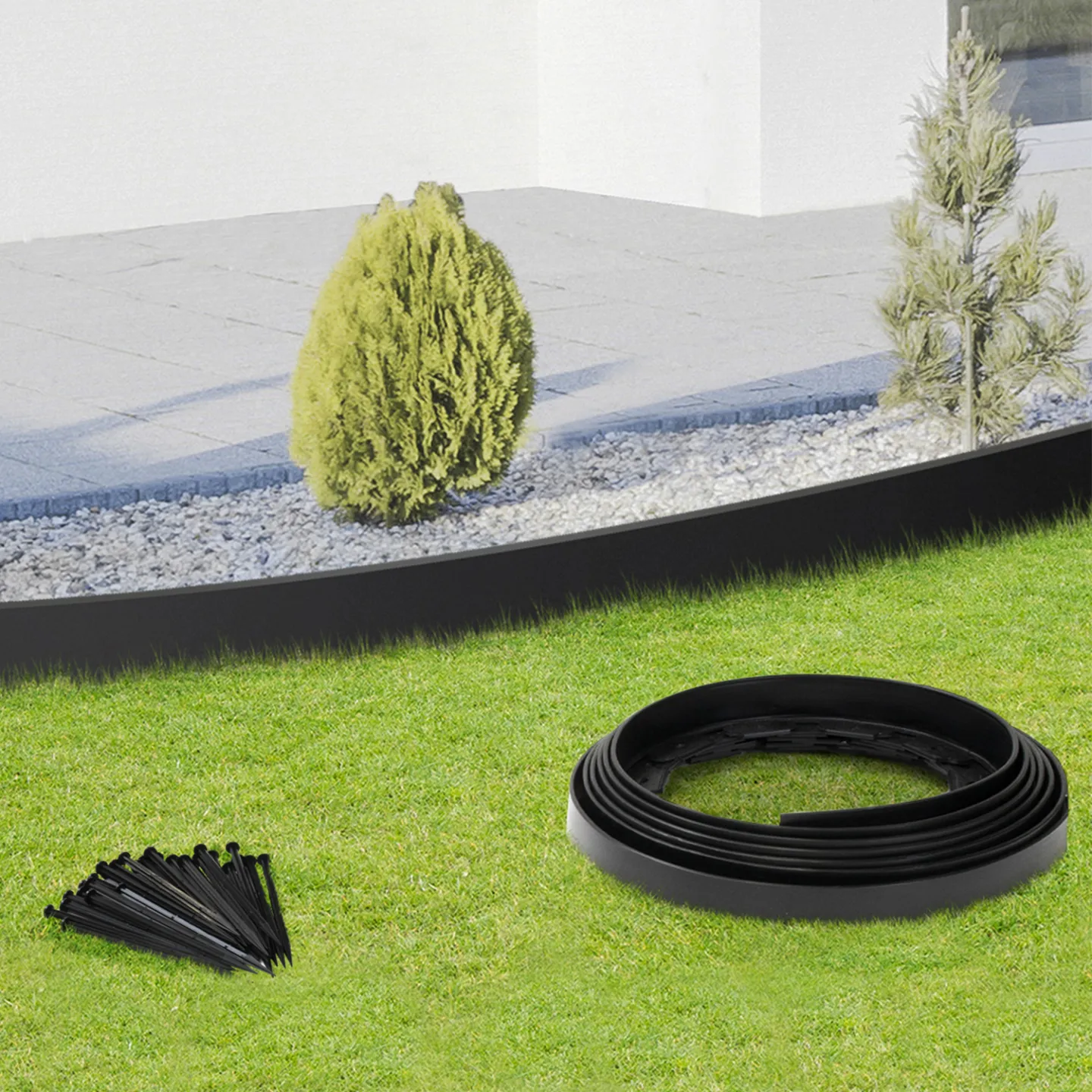Bordurette de jardin flexible 8 M noire hauteur 12 cm + 24 piquets