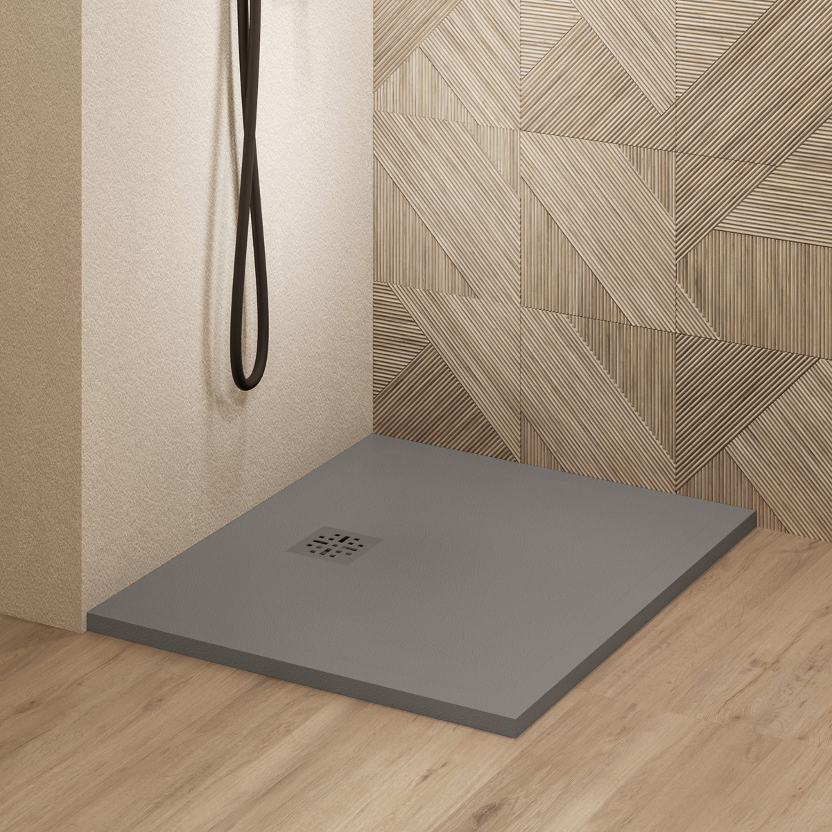 Saniclear Lino douchebak 80x80cm met stone finish donkergrijs