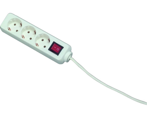 3-voudige stekkerdoos met schakelaar, 3G1.5, wit, 1,4 m
