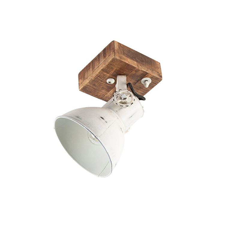 Industriële spot wit met mango hout 18 cm - Mangoes