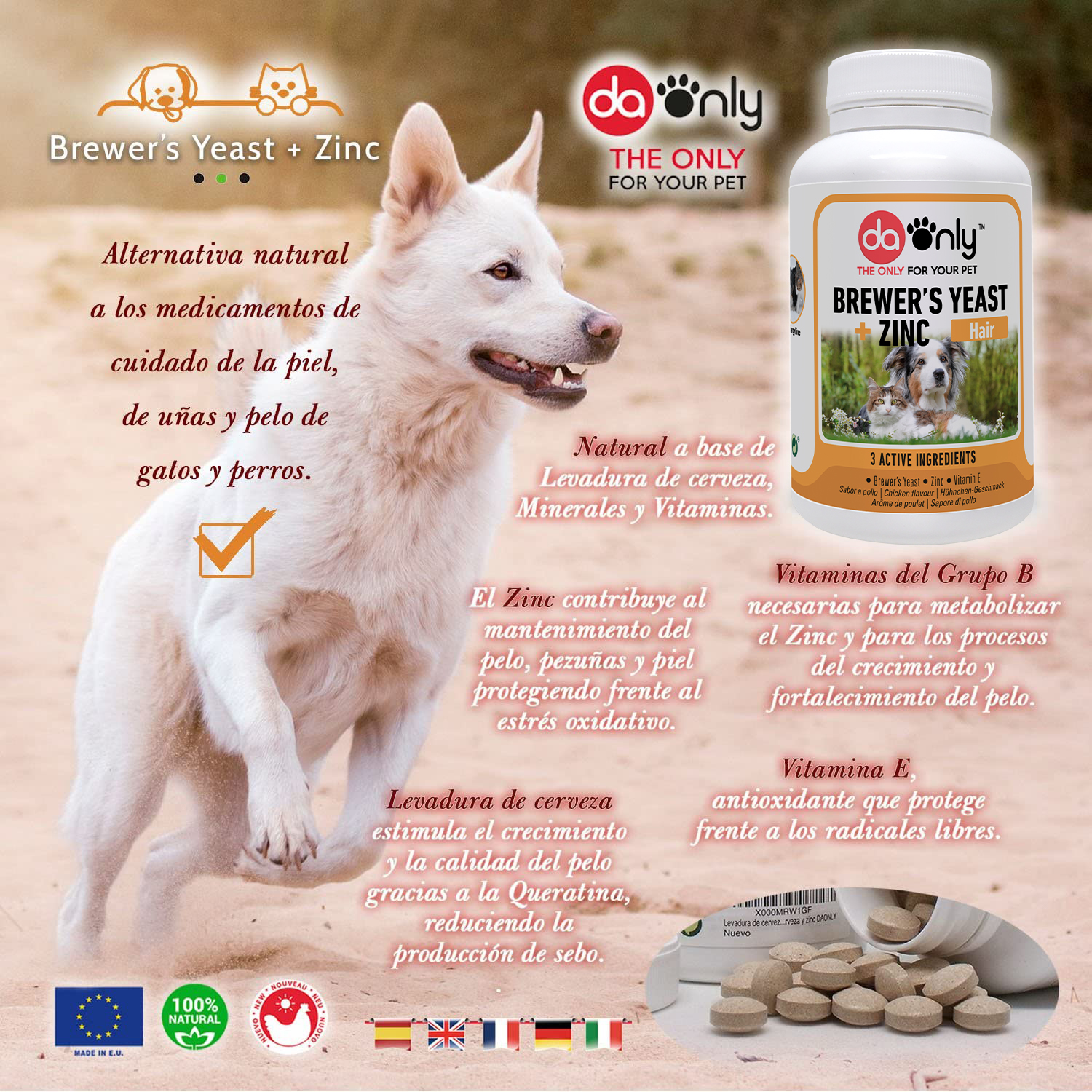 Levedura de cerveja Daonly para cães e gatos.