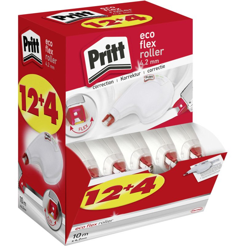 Pack de 12 correcteurs à sec Eco Flex Pritt largeur 4,2 mm longueur 10 m + 4 offerts