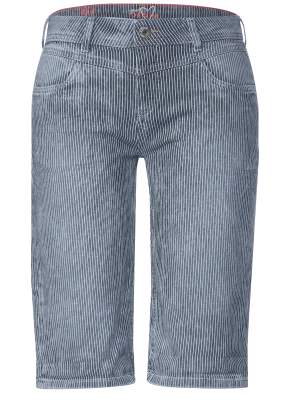 Casual Fit Jeansbermuda - washed indigo stripes