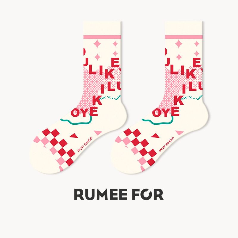 Lychee - Kleurpaneel Hartletters Mid-Calf Sokken (Diverse Ontwerpen)
