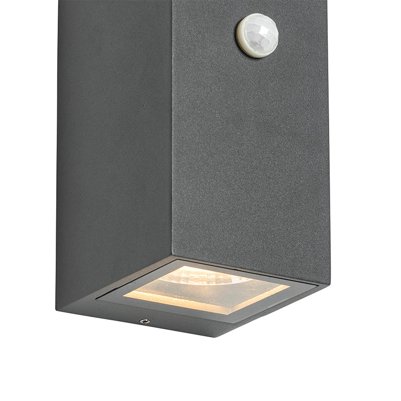 QAZQA Wandlamp donkergrijs 2-lichts IP44 met bewegingssensor - Baleno