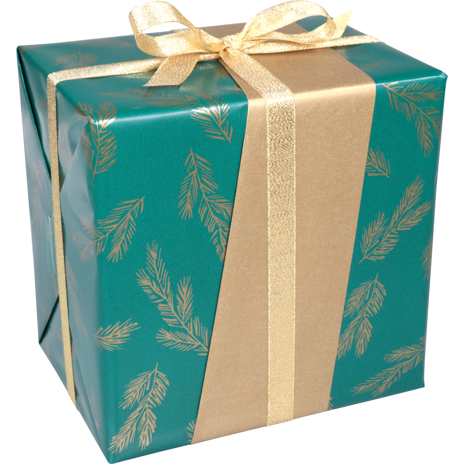 Cadeaupapier, 50cm, 100m, 80gr/m², Dennentakjes, groen/goud
