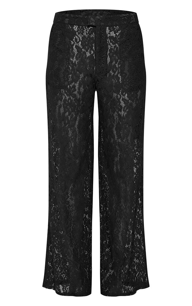 Noir Pantalon Large En Dentelle Transparente Assorti