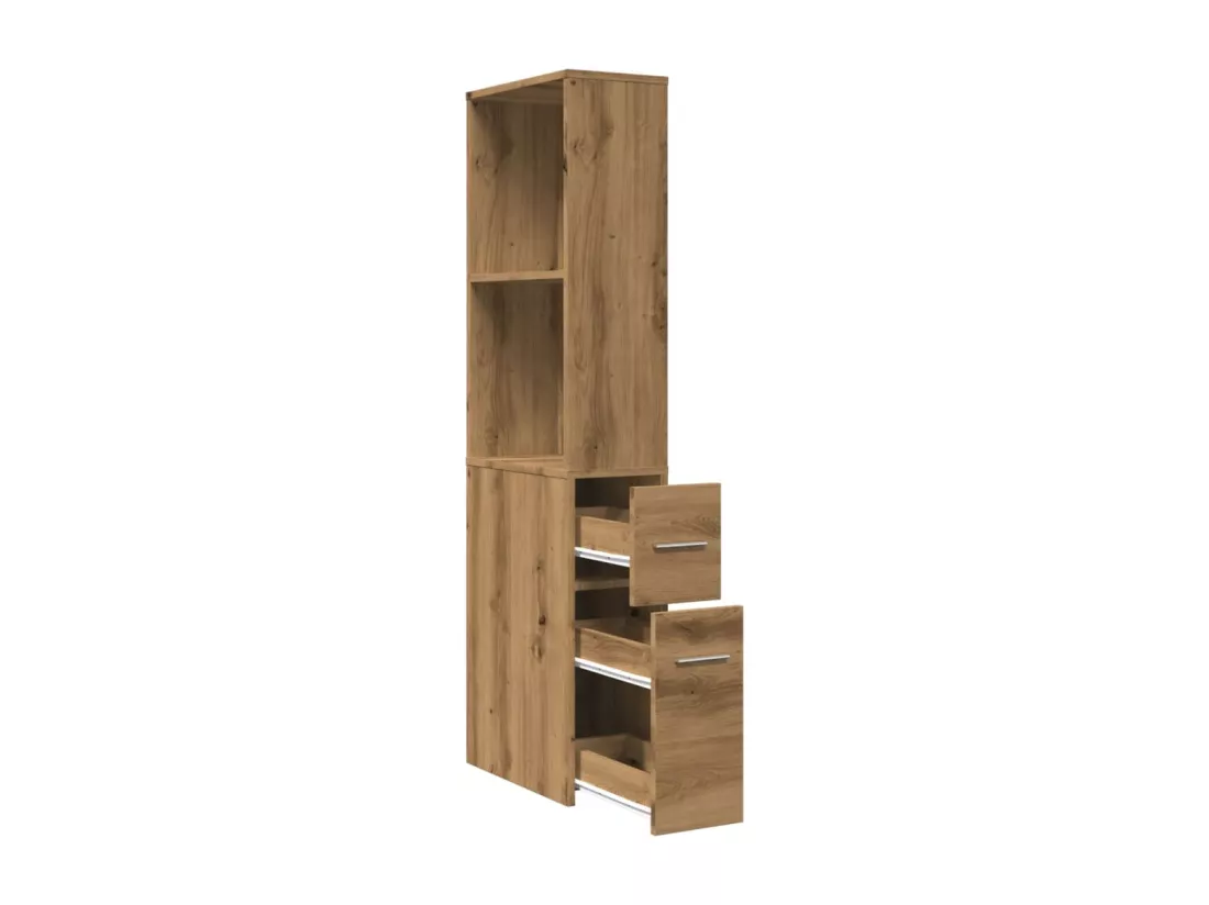 Armoire de salle de bain étroite avec roulettes chêne artisanal