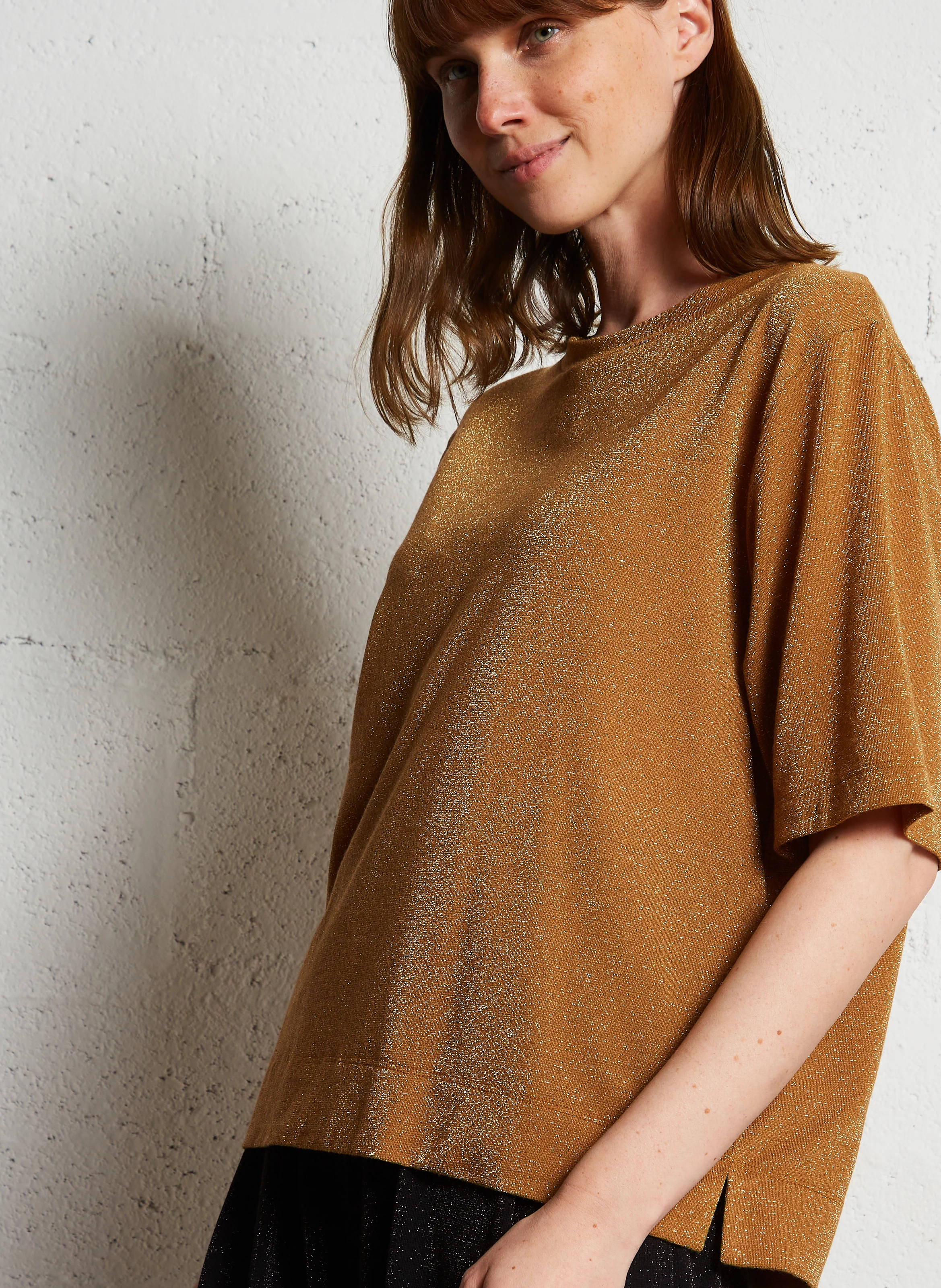 IORA - Tee-shirt col rond pailleté | Jaune