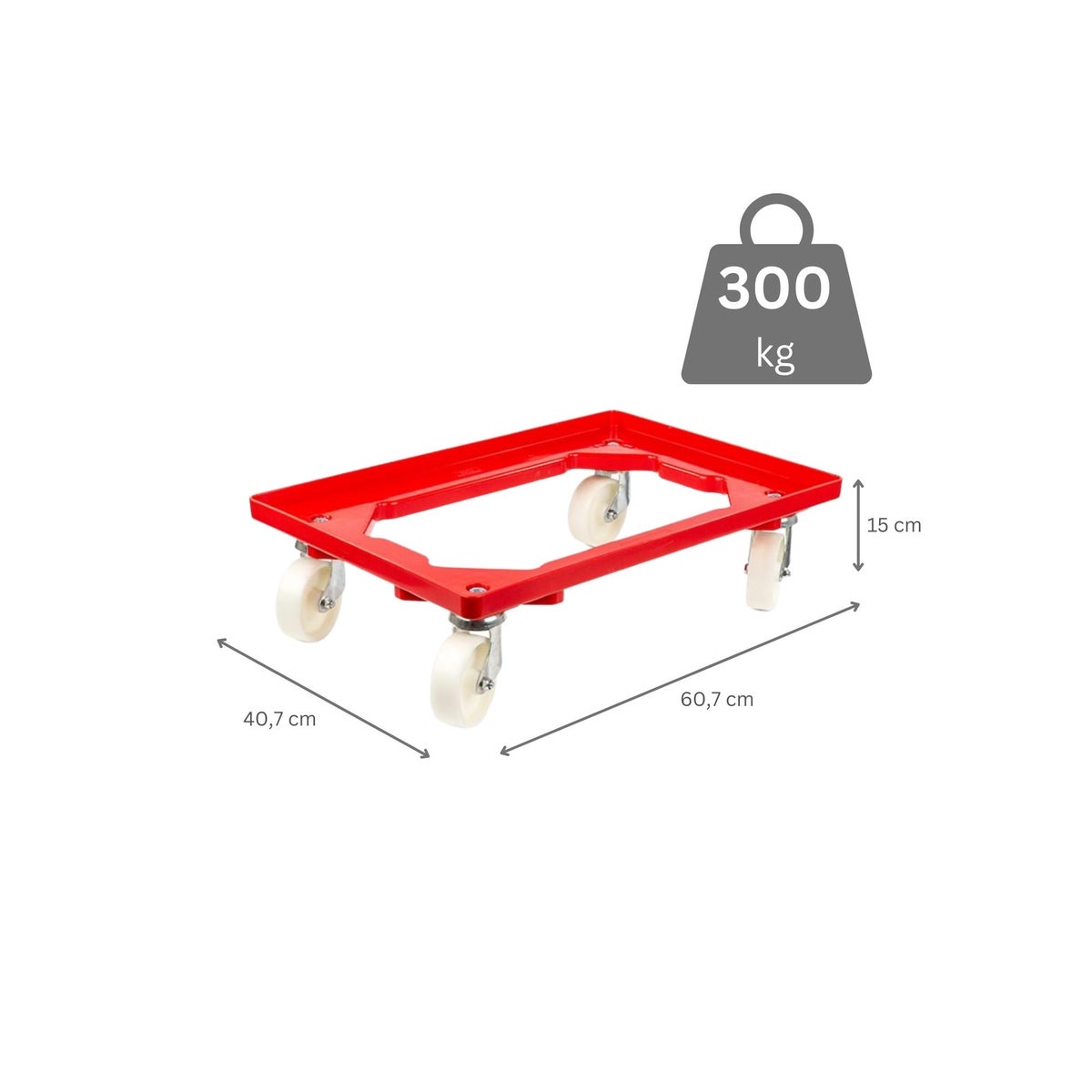 PROREGAL Voordeelset 2x Transportwagens voor Euroboxen 60 x 40 cm met Kunststof Wielen, Rood, Open Dek, 2 Zwenkwielen en 2 Remwielen, Draagvermogen 300 kg