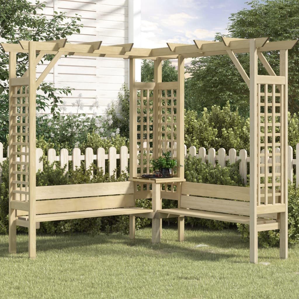 vidaXL Kiefernholz Imprägniert Eckpergola mit Bank Holz Gartenbank Holzpergola