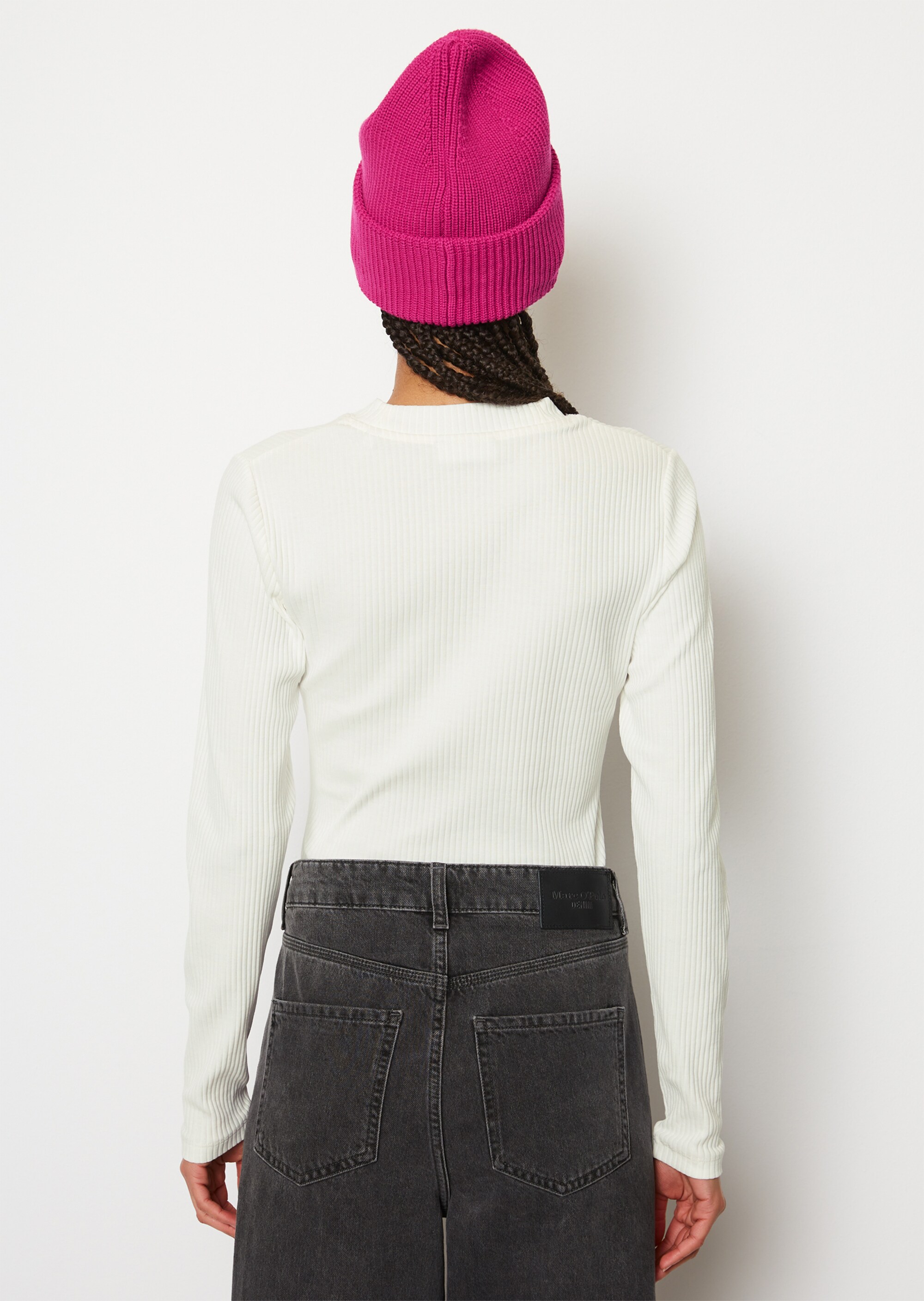 Geripptes Rundhals-Longsleeve regularaus Organic Cotton-Jersey
