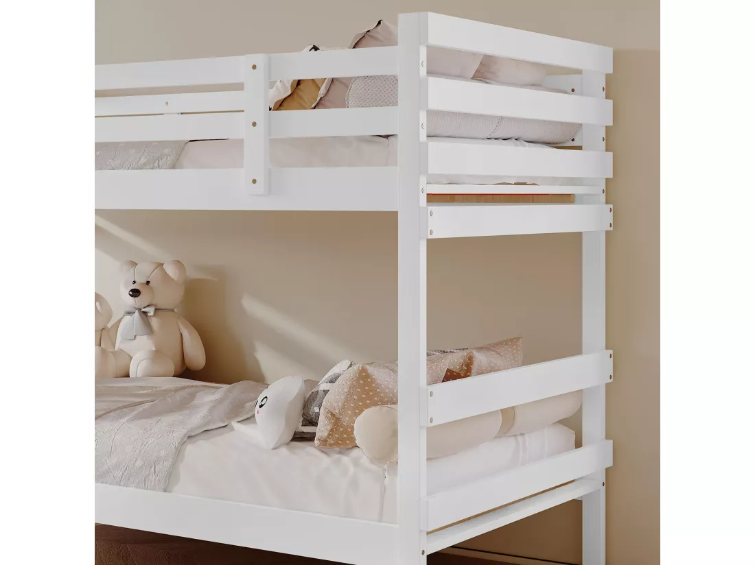 Lit superposé 90x200cm,Lit d'enfant,Design de la barrière de sécurité,avec bureau,Blanc,Sans matelas