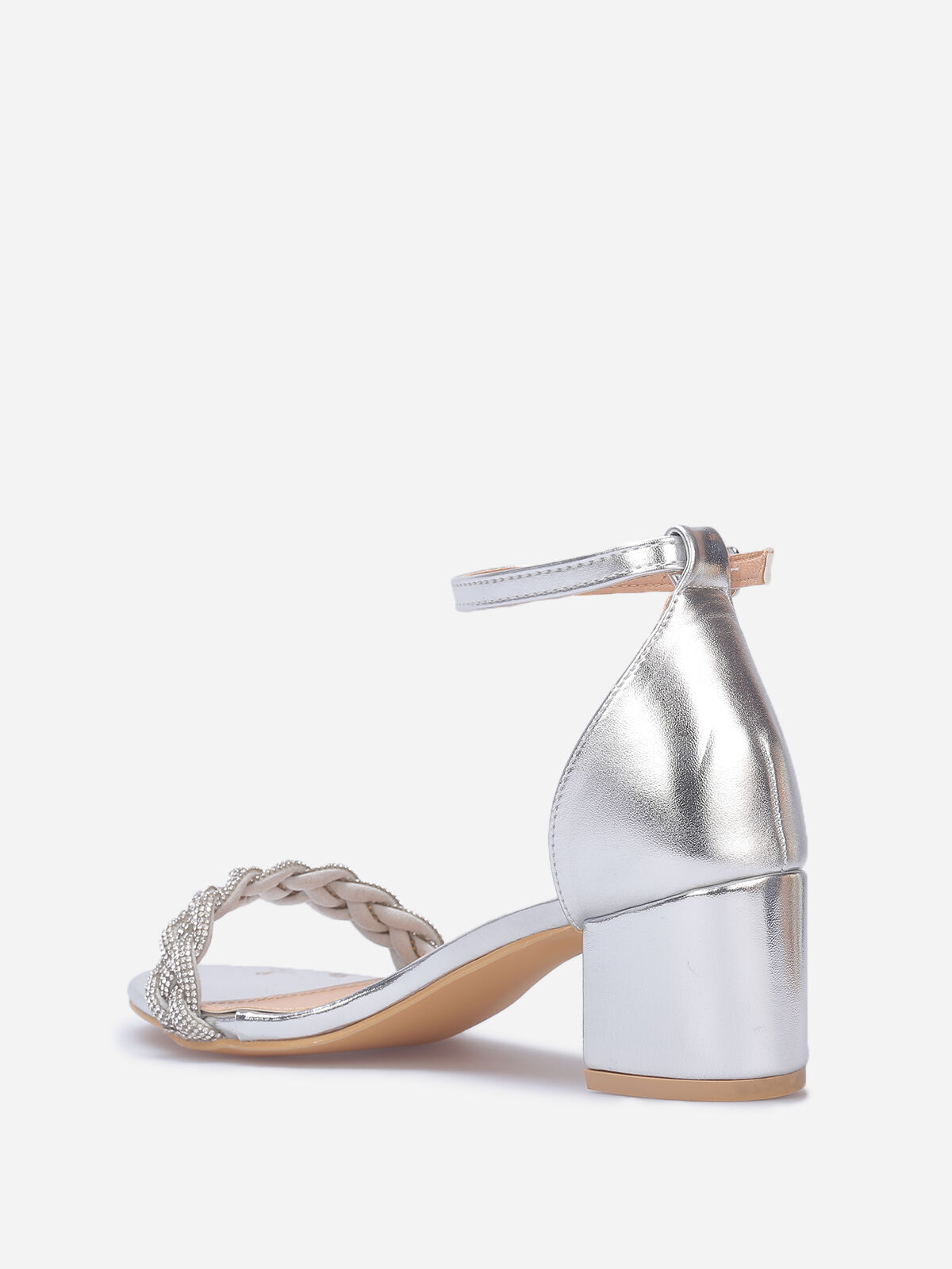 Sandales à bride tressée en strass- Argenté
