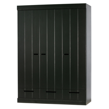 WOOOD kledingkast Connect zwart 3 deurs met laden 195x140x53 cm