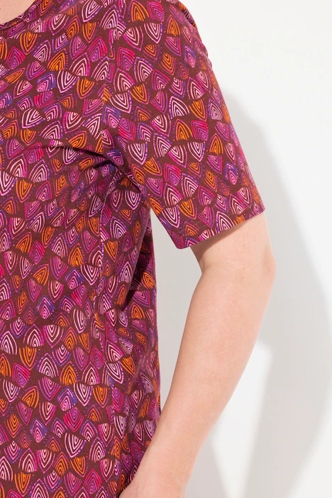Longshirt, Dreiecksmuster, Tunika-Ausschnitt, Halbarm, aubergine