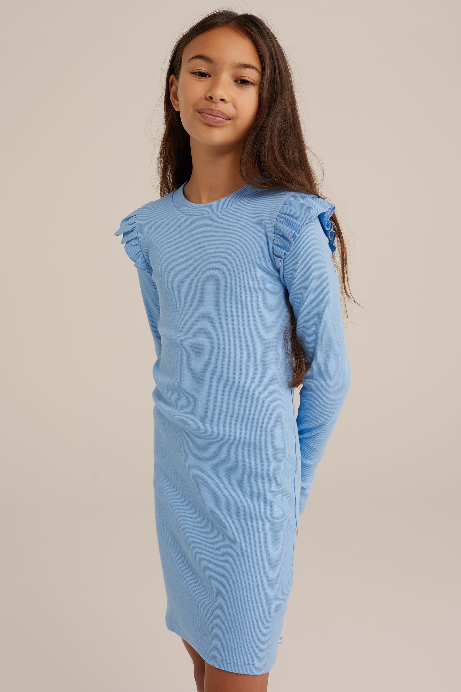 Meisjes jurk met rib structuur WE Fashion Blauw