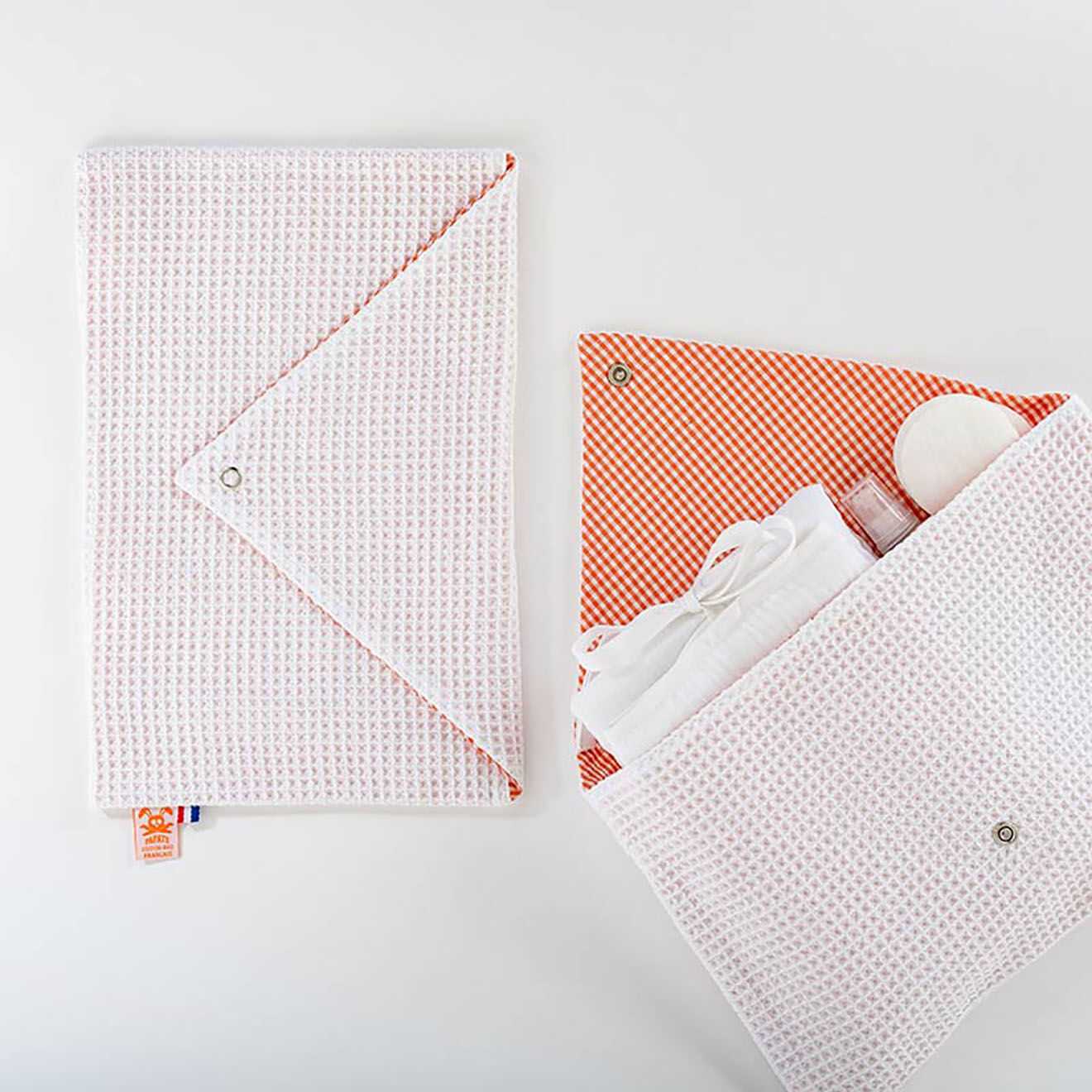 Papate Pochette de rangement en Coton Bio blanc/vichy - 30x19 cm