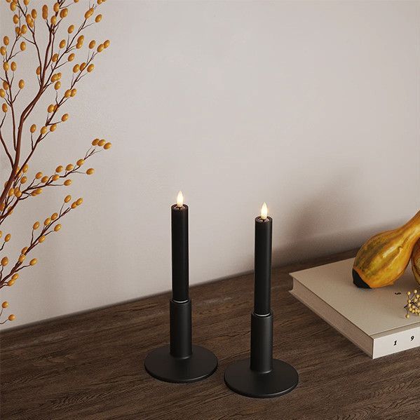 Deluxe Homeart - led dinerkaarsen - 2 stuks - LED kaarsen - zwart - D2,2 x 15 cm - bewegende vlam