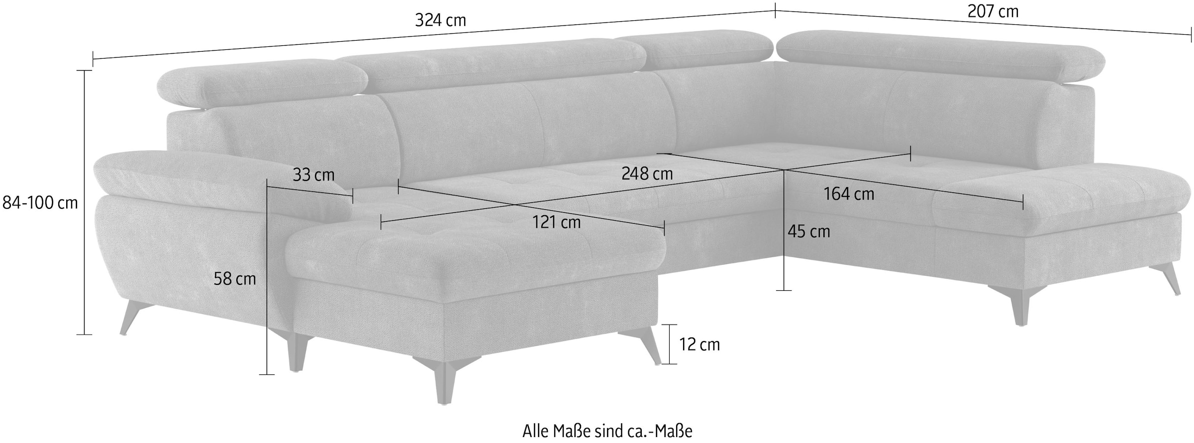 COTTA Wohnlandschaft »Hudson U-Form« mit Kopfteilverstellung, wahlweise mit Bettfunktion & Bettkasten