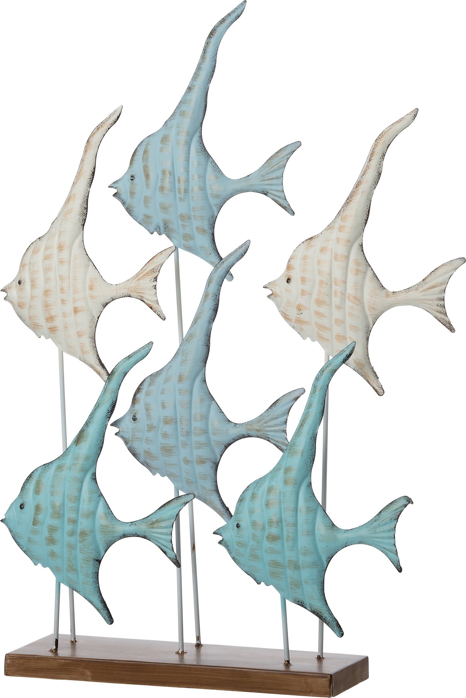 Intratuin tuinbeeld vissen op voet Geranne blauw / wit / bruin 44 x 11 x 63 cm