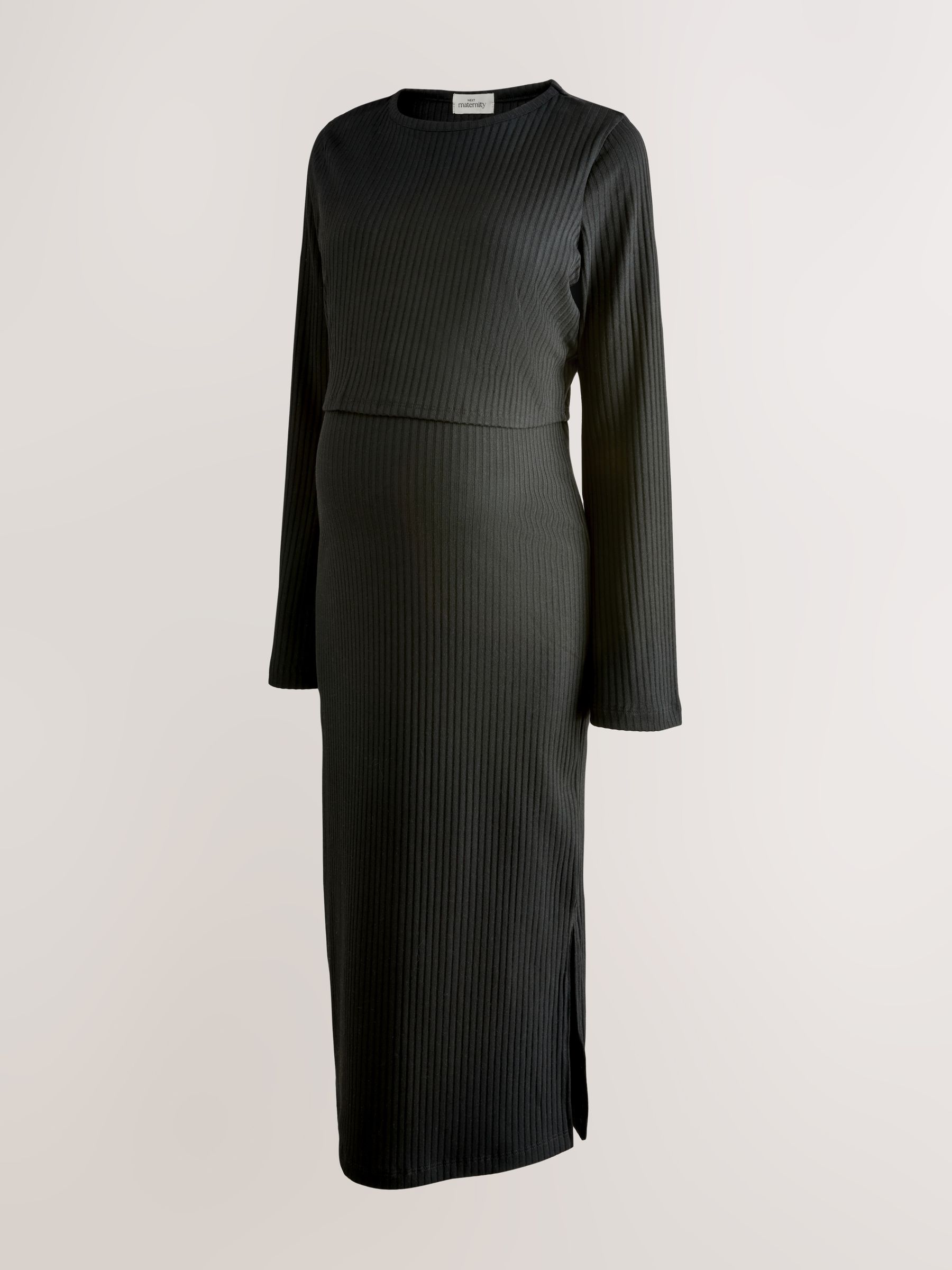 Zwart - Maternity Long Sleeve Nursing Shelf Dress