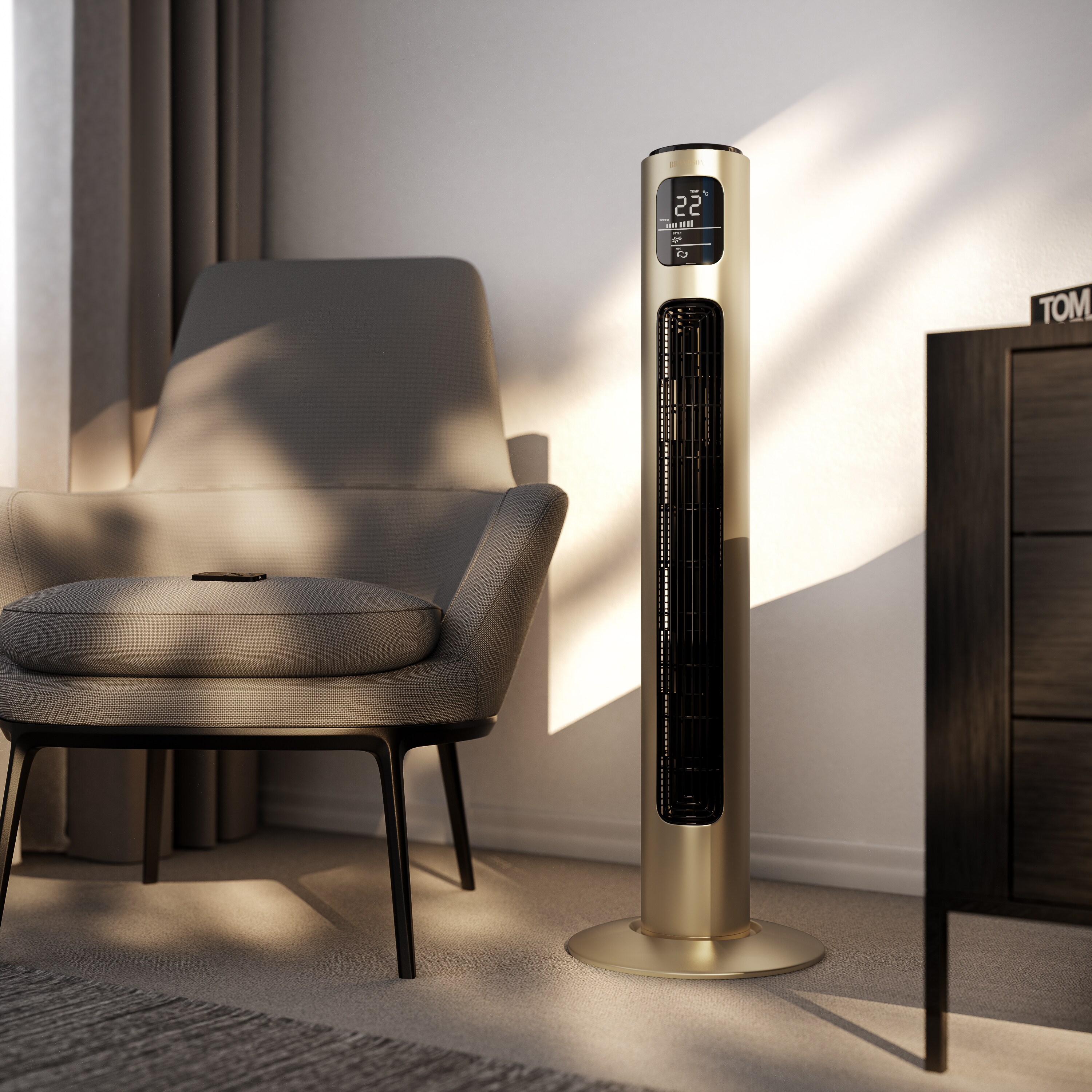 Brandson Turmventilator, GS, 60° Oszilation zuschaltbar, Standventilator, mobiler Lüfter, Säulenventilator 96 cm, Ventilator mit 3 Geschwindigkeiten
