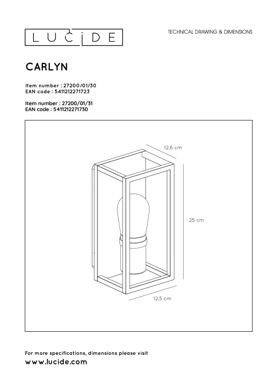 Lucide Carlyn wandlamp badkamer IP54 zwart