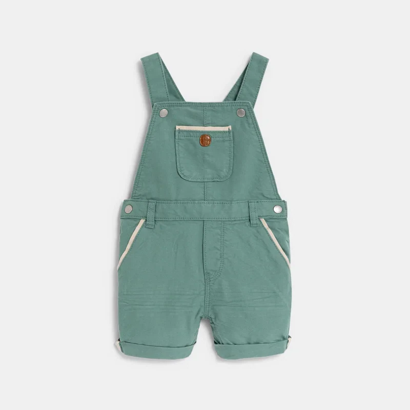 Salopette courte verte et polo maille piquée blanc bébé garçon Vert