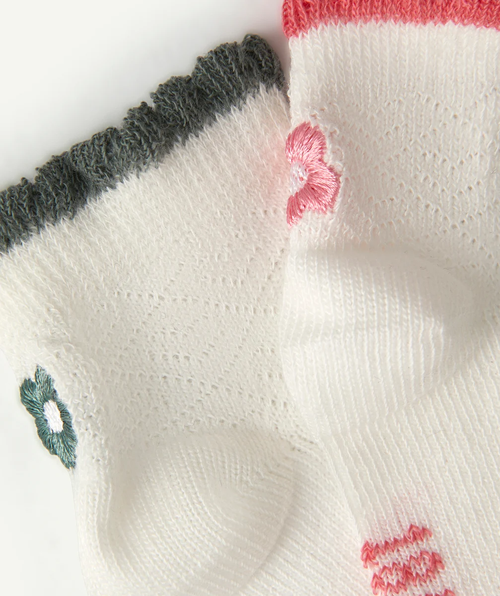 LOT DE 2 CHAUSSETTES BÉBÉ FILLE EN COTON BIOLOGIQUE AVEC FLEURS