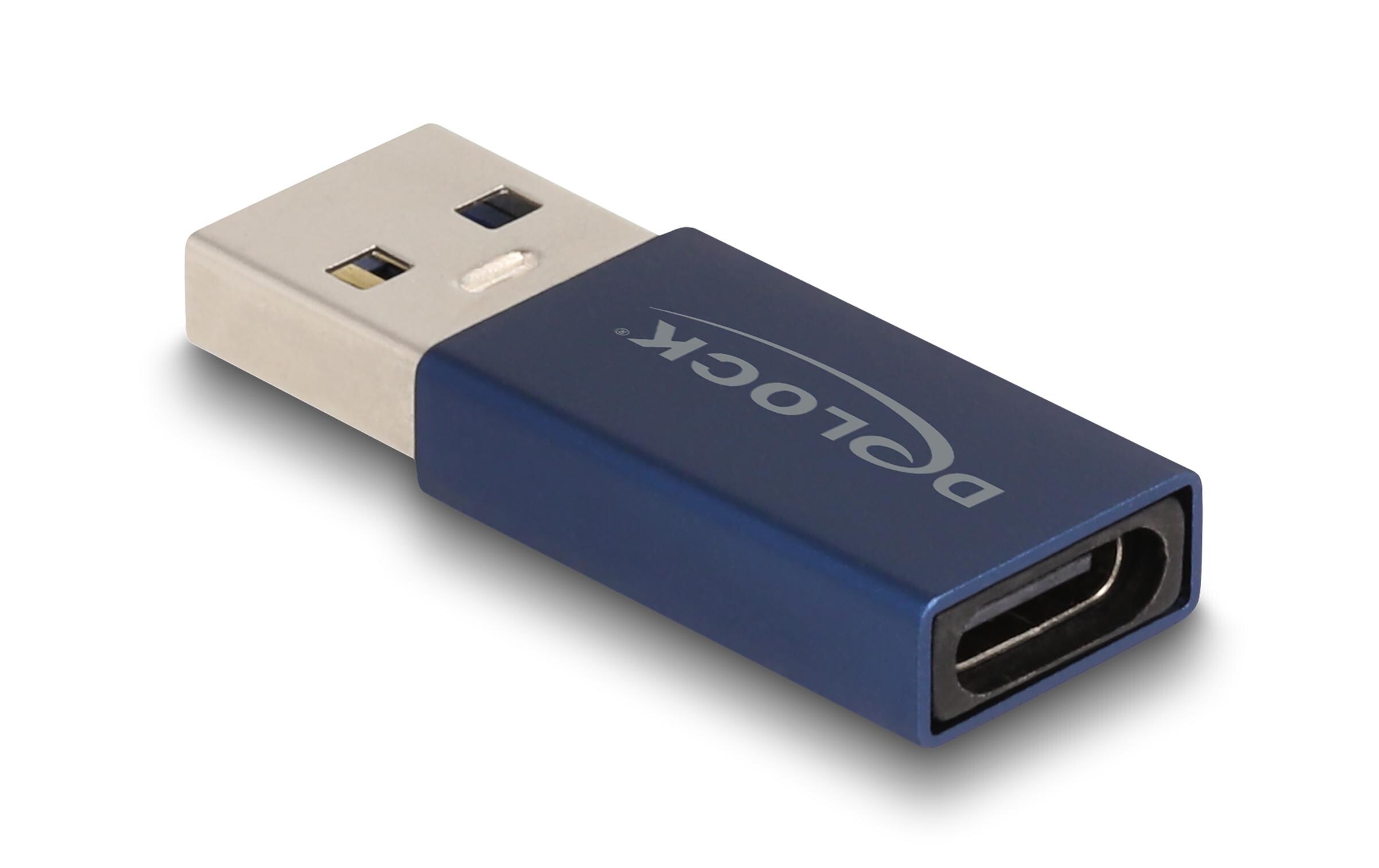 USB-Adapter 3.2 Gen 2 (10 Gbps) USB-A Stecker - USB-C BuchseDelock USB 10 Gbps Adapter USB Typ-A Stecker zu USB Type-C Buchse aktiv blau