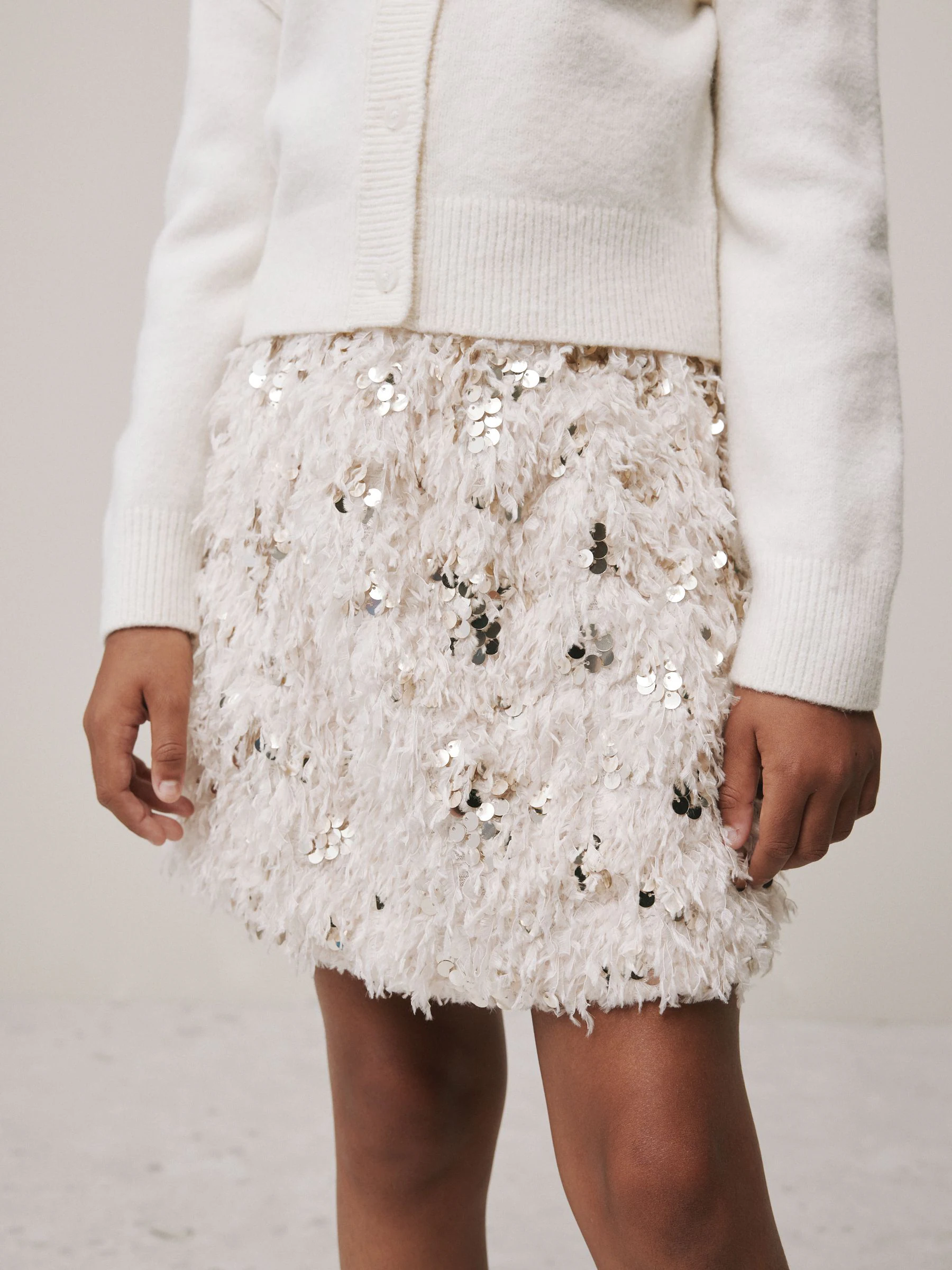 Cream Fluffy Sequin - Rok (3-16jr)