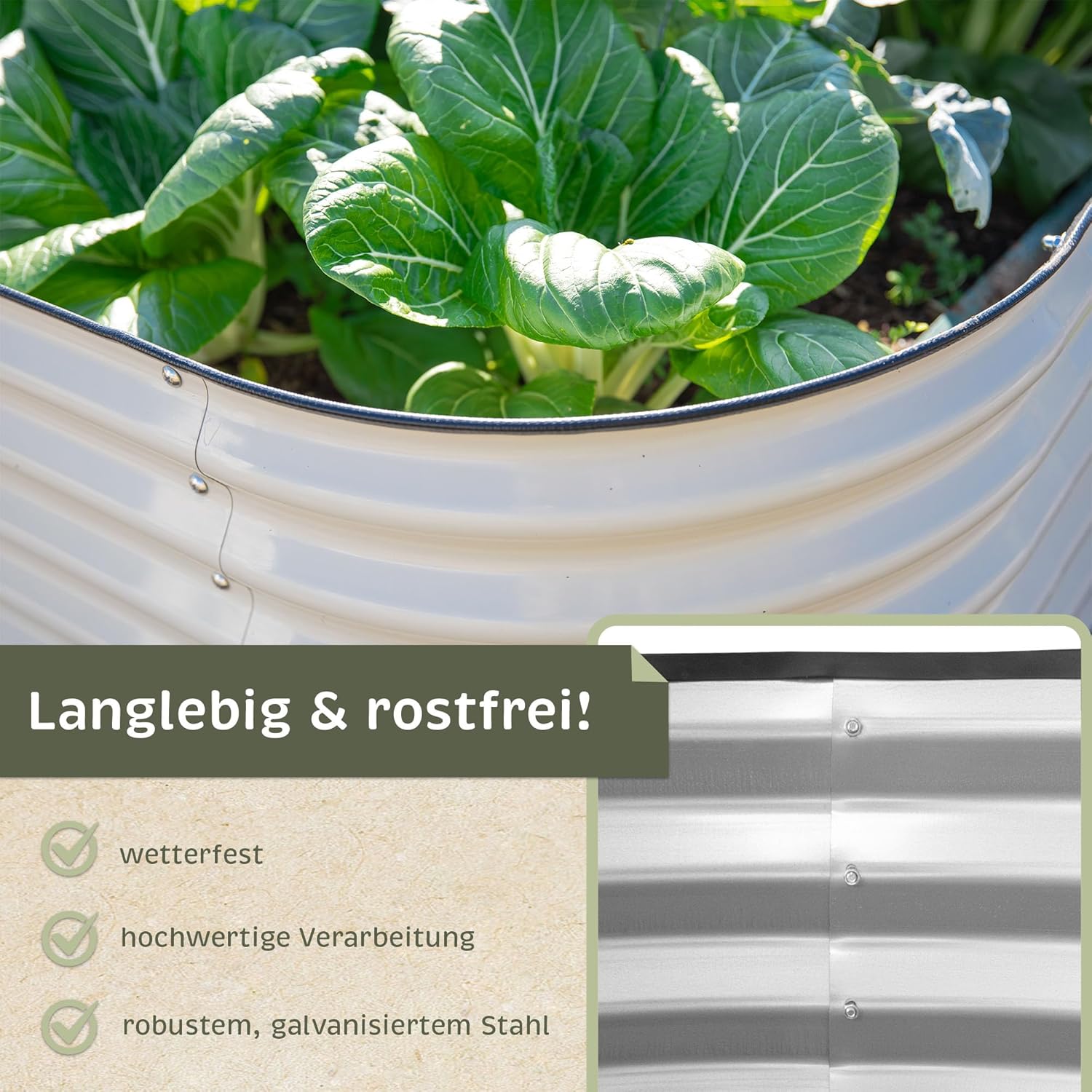 NATIV Hochbeet Metall 240x80x78 cm oval, galvanisiert, wetterfestes Garten Hochbeet mit Bodengitter gegen Wühlmäuse und Kantenschutz, stabiles Pflanzbeet für Gemüse, Kräuter und Blumen im Außenbereich